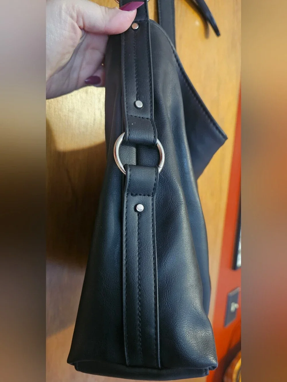Kim Rodgers Black Faux Leather Hobo Shoulder Bag